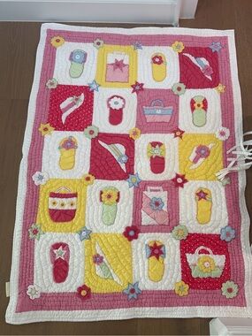 Pottery Barn Kids Patchwork Baby Quilt in Pink, Yellow & White
